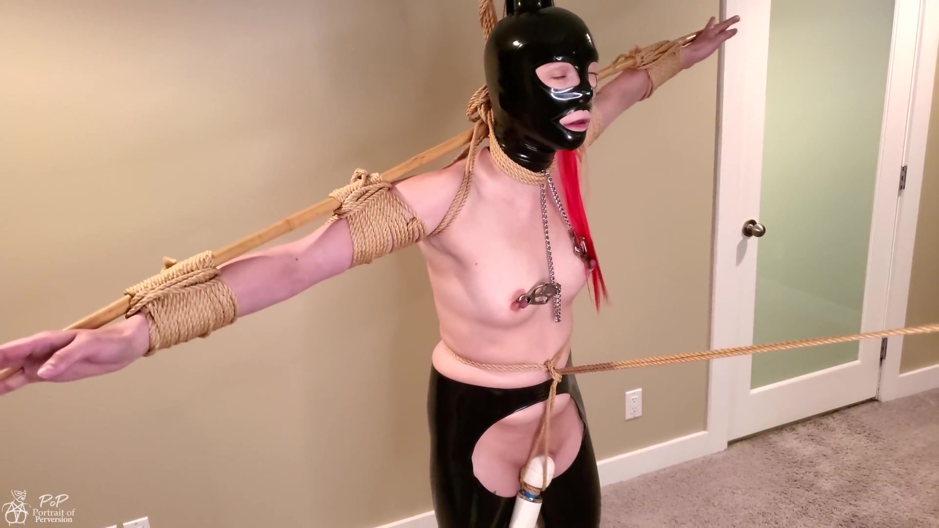 Latex Sub Stress Tied On Tiptoes In Predicament Bondage With A Crotcht Is Made To Cum Hard Hard Hard Hard
